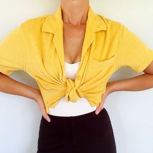 Abercrombie & Fitch yellow terrycloth button front short sleeve blouse size XXS